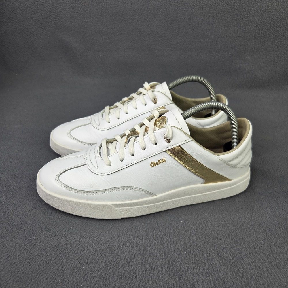 OLUKAI Sneakers Womens 9.5 Haupu White Gold Leather Shoes Retro Court